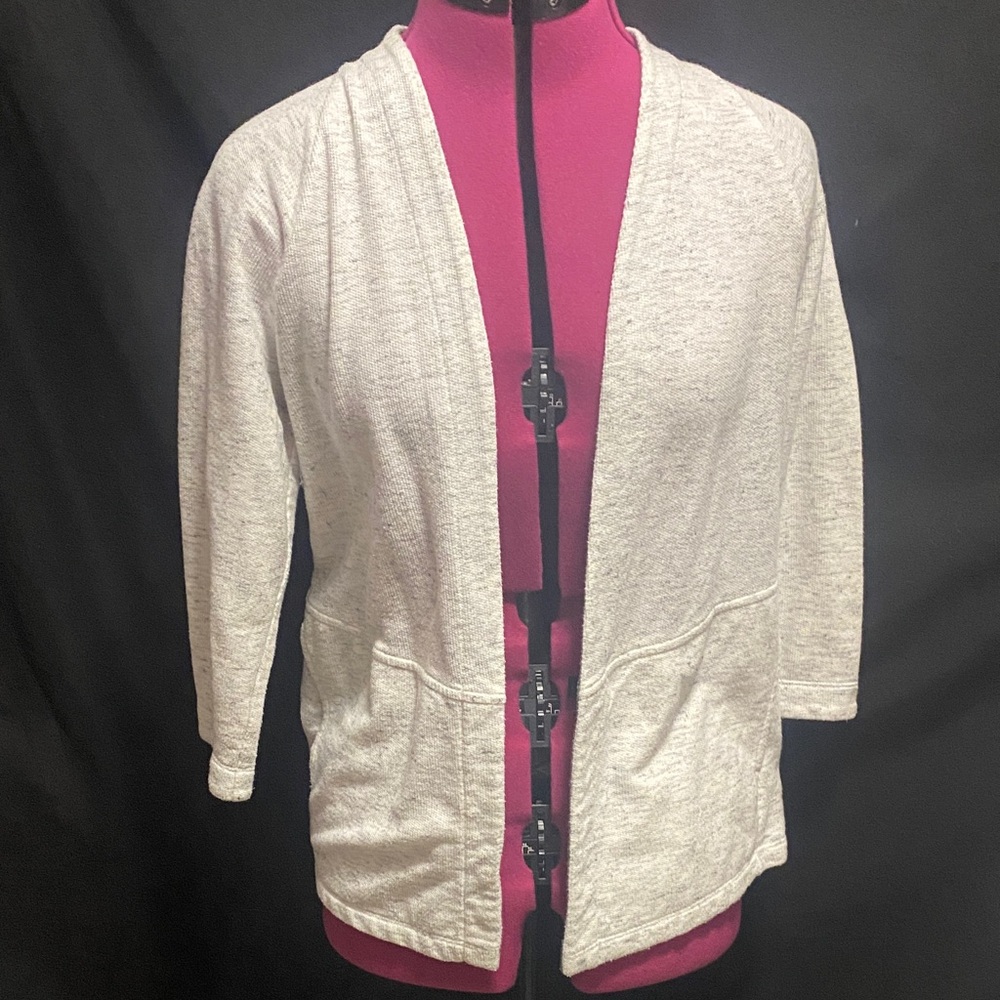 EUC T TALBOTS black Cream marked light thermal Open-Front Cardigan Mp